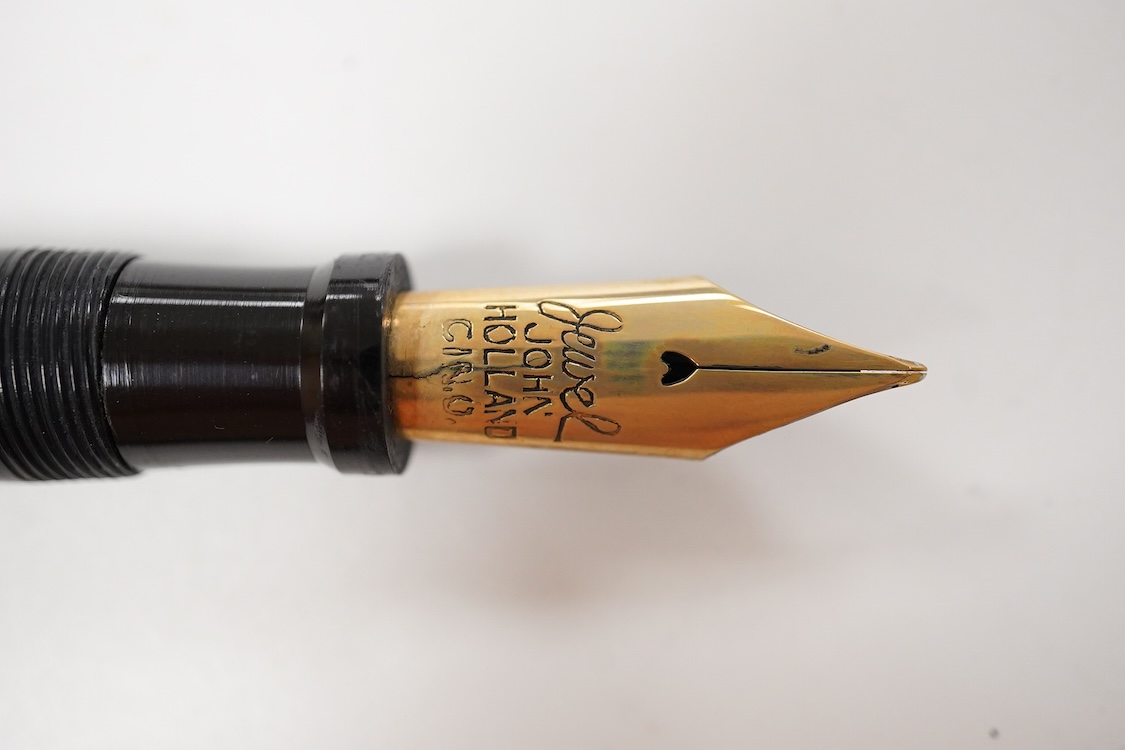 John Holland 'Jewel' fountain pen, lever fill model with gold filled cartouche on back of cap